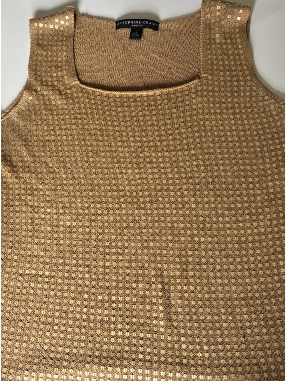 Josephine Chaus Vintage 90s Knit Tank Top Textured Square Tan Gold Shell Small M